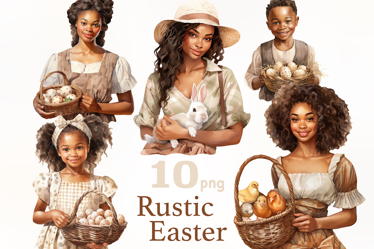 Rustic Easter Clipart | Black Girls, a Seasonal Illustration by GlamArtZhanna (Photo 1 of 4)