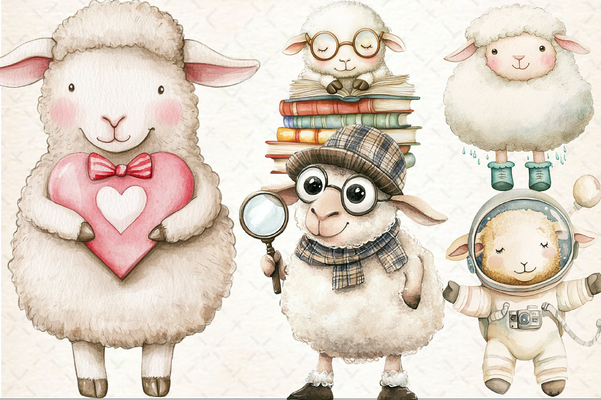 Whimsical Quirky Sheep Clipart, an Illustration by Rose Art (Photo 3 of 7)