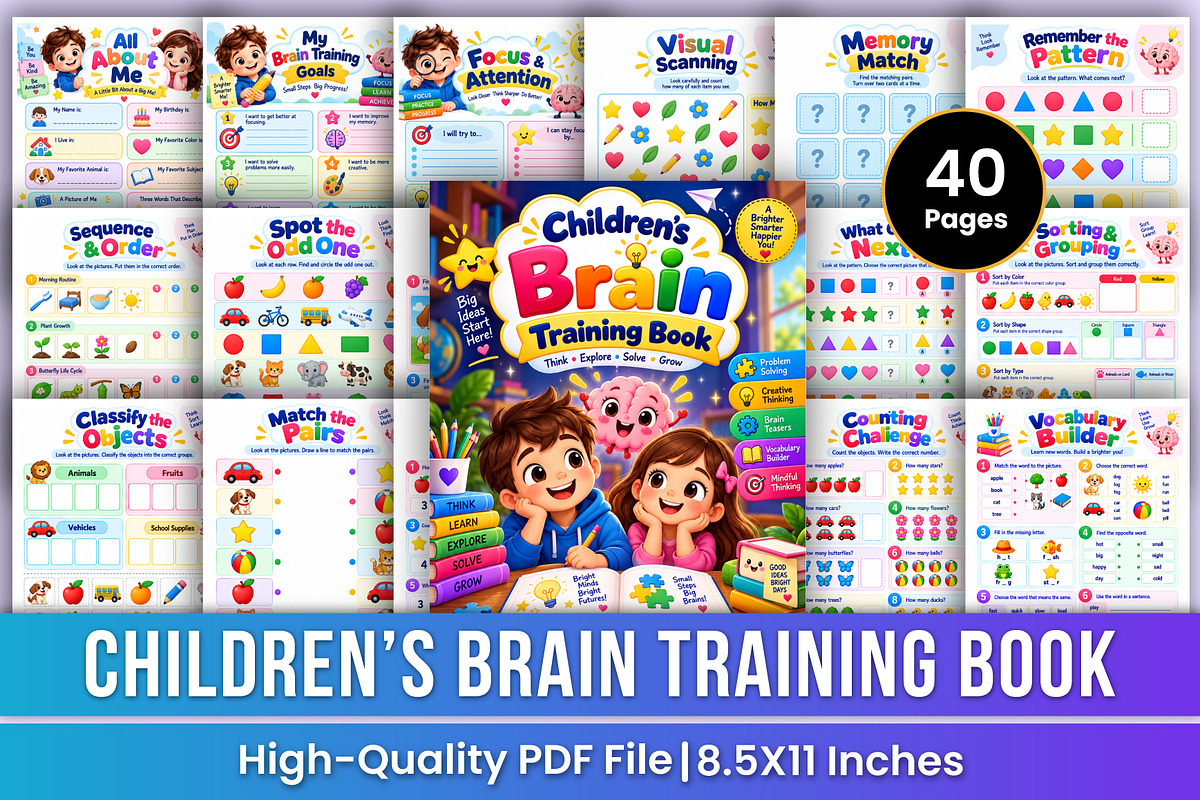 Children’s Brain Training Book | Kdp, a Stationery Template by Mustafiz (Photo 1 of 4)