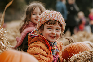 pumpkin patch with children happily, a Nature Photo by Lermont51