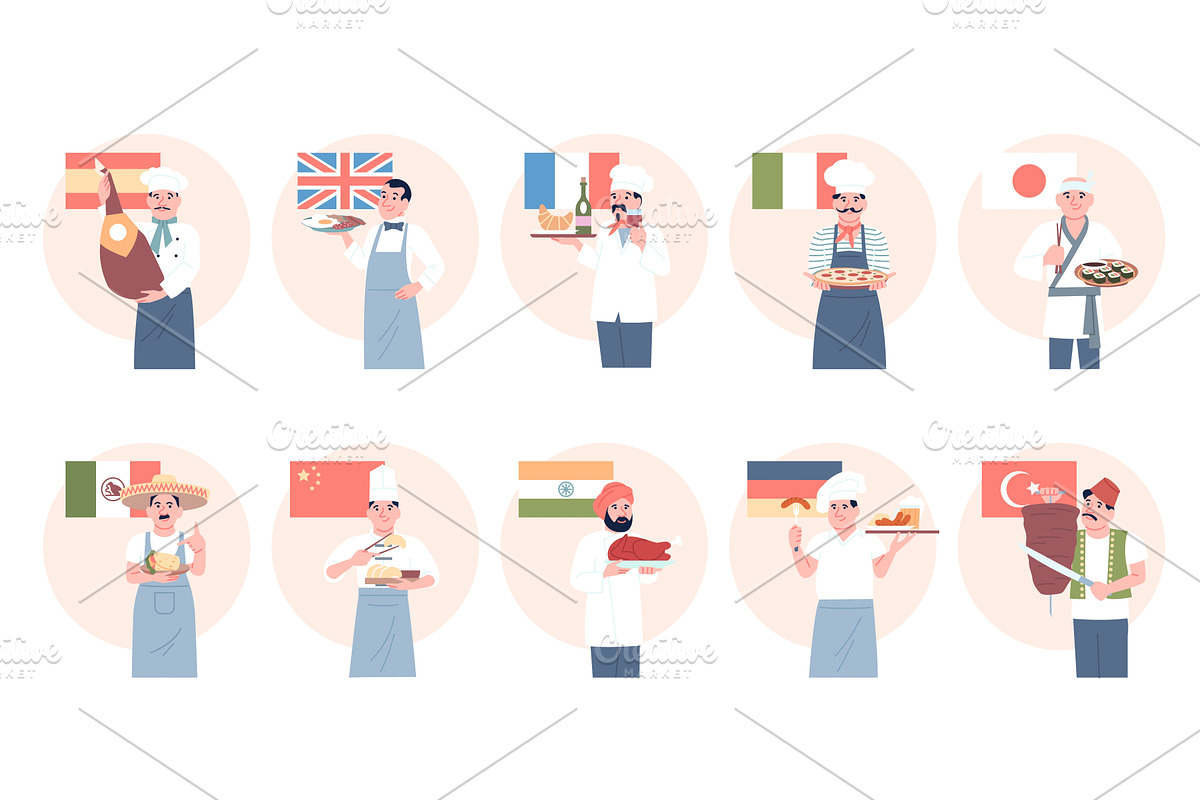 Different country chefs. Chef, a Food Illustration by LadadikArt