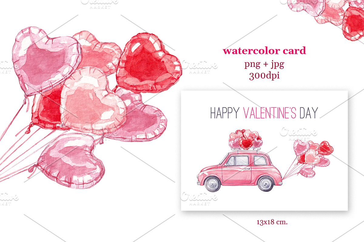 Valentine's Day. Watercolor car, an Illustration by Blowballmay (Photo 2 of 2)