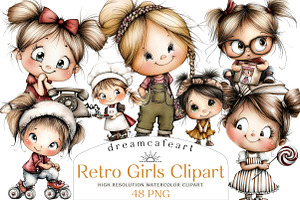 Retro Girls Clipart Bundle, an Illustration by DreamCafeArt
