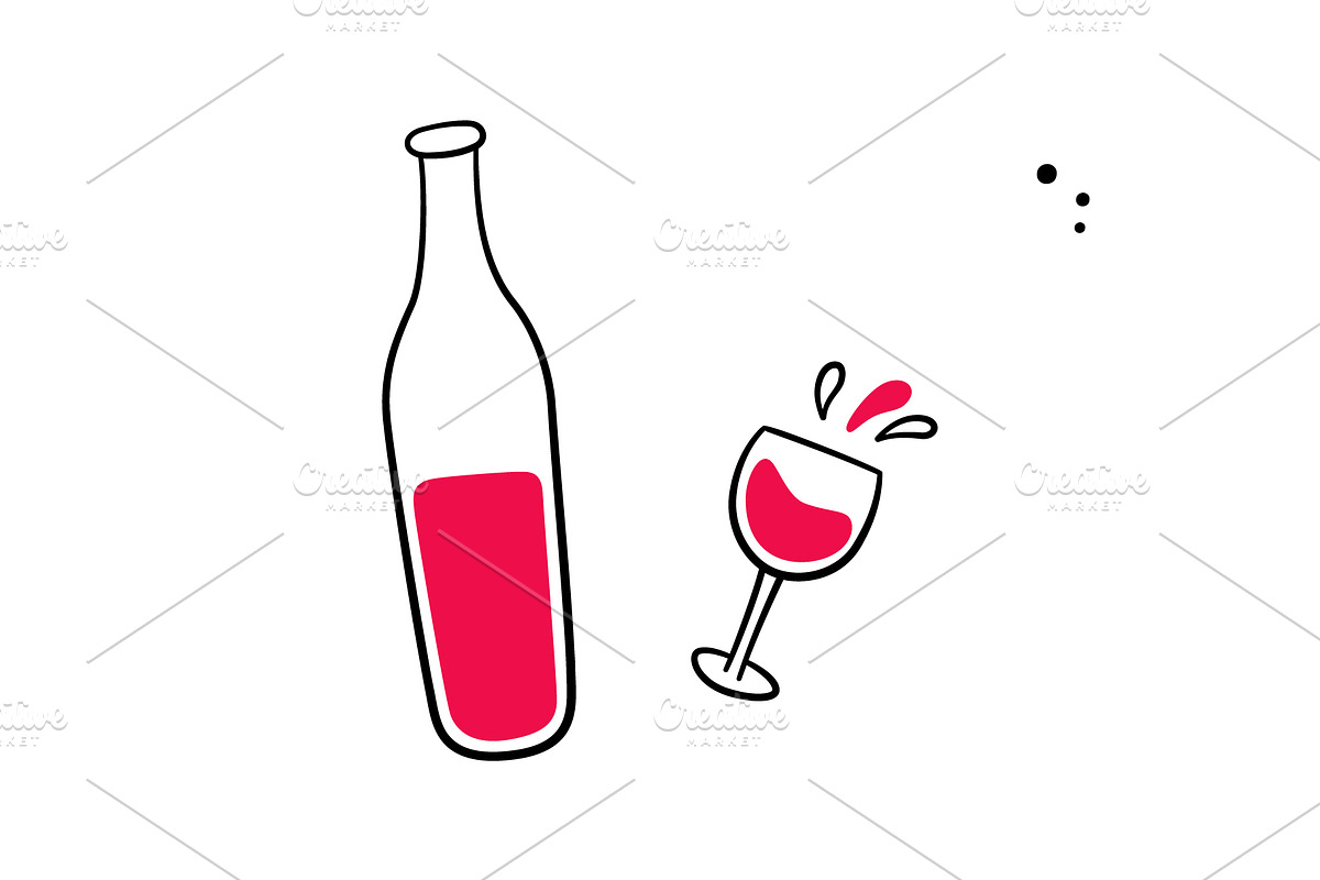 Hand Drawn Wine Bottles and Glasses, an Object Graphic by Elena Pimukova (Photo 8 of 10)