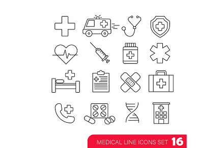 Vector set of line medical icons, an Outline Icon by Elen_Art