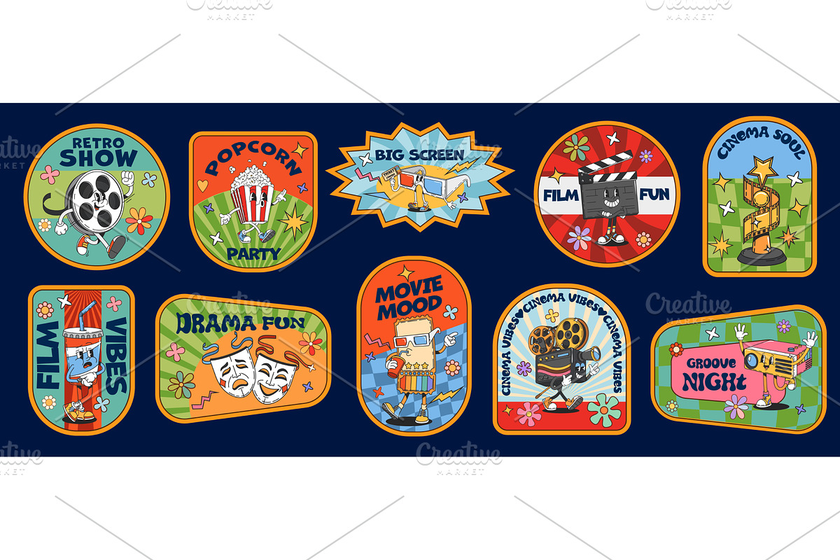 Movie cinema groovy stickers, a Decorative Illustration by Buch&Bee