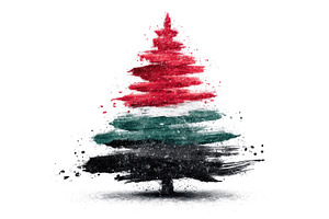 Grunge style Christmas tree illustration with red green black an, an Abstract Photo by José Manuel Gelpi