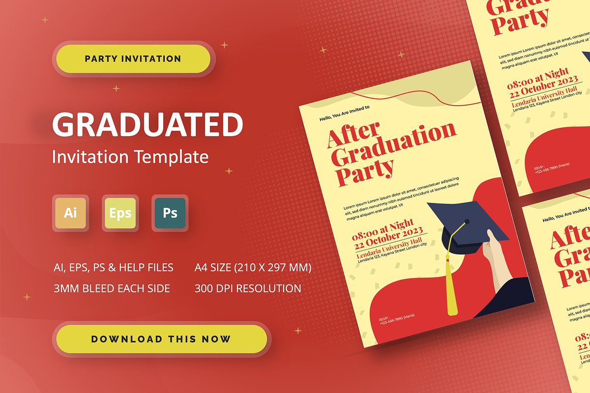 Graduated - Party Invitation, an Invitation Template by StreaksideStd