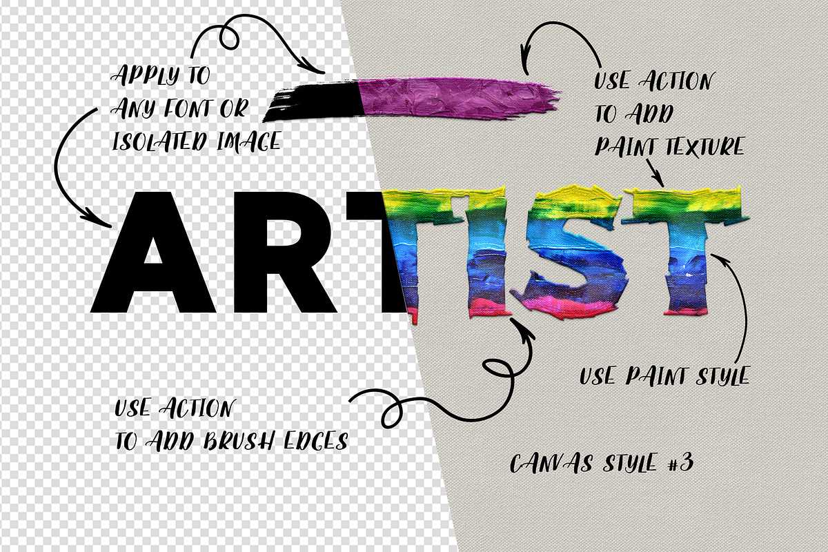 Artist Styles Actions Brushes Set, an Action Add-On by Sophico (Photo 2 of 12)