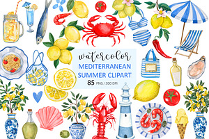 Watercolor Mediterranean Clipart PNG