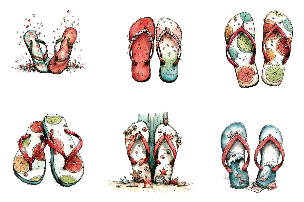 Watercolor Summer Flip Flop Clipart, an Illustration by CreationArt (Photo 7 of 7)