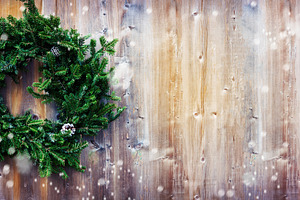 Christmas wreath copy space containing background, wreath, and rustic