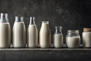 Different bottles of milk lined up, a Photo by Beautiful things