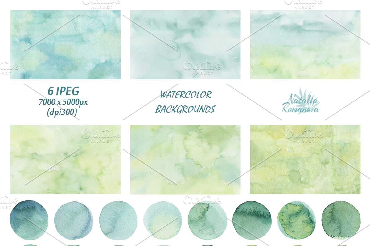 Big green set in watercolor., a Texture Illustration by BrushArtDesigns (Photo 3 of 9)