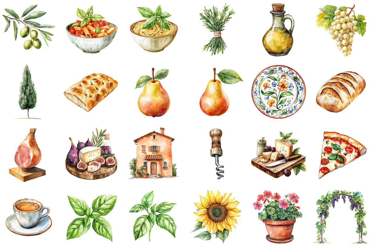 Tuscan Clipart Italian Watercolor Pn, an Illustration by Sublimation Artist (Photo 2 of 6)