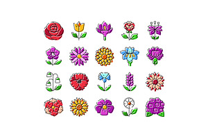 Different colorful flower icons set, an Object Illustration by pikepicture