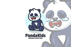 Cry Panda Mascot Cartoon Logo.