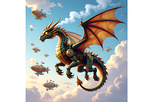 Flying Mechanical Dragon, an Animal Illustration by Sharon Schwalbe