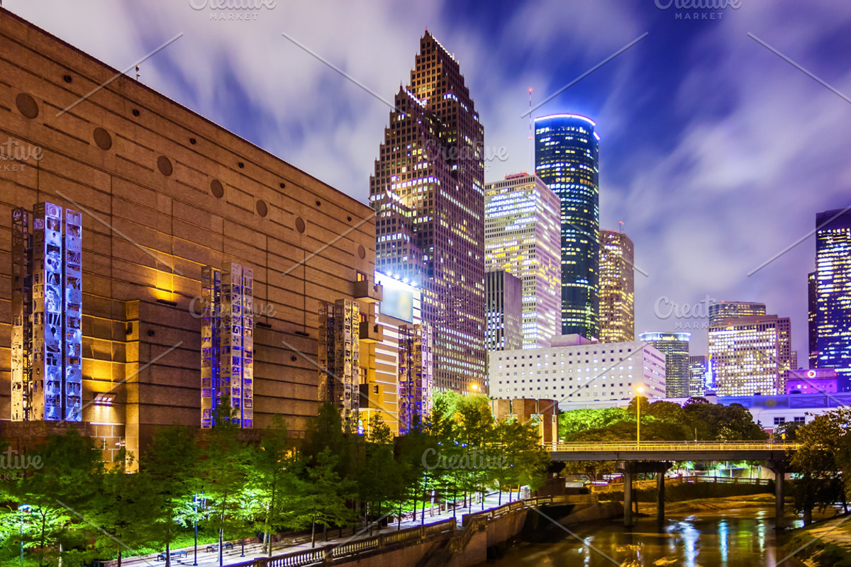Houston, Texas Downtown Skyline at Night, a Photo by CrackerClips Stock Media (Photo 1 of 2)