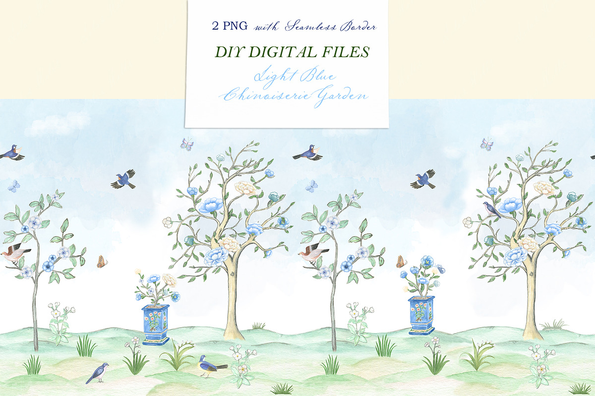Chinoiserie Garden Toile Light Blue, a Graphic by LABFcreations (Photo 2 of 7)