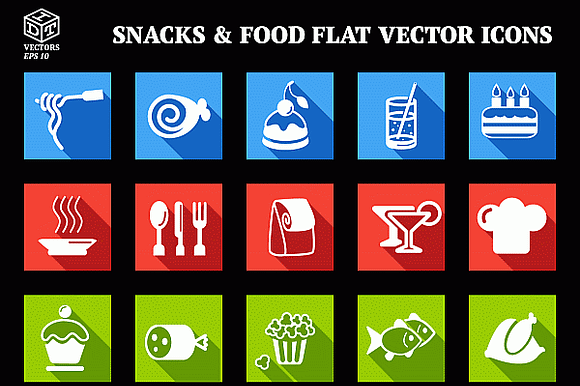 Snacks Food Flat Vector Icons