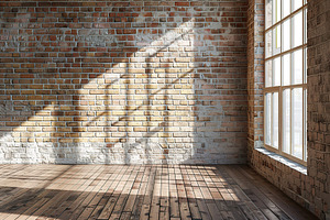Wooden floor with brown wall in room with sunlight through the window, a Background Photo by AlyaAnd
