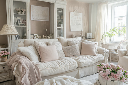 A cozy, elegantly decorated Shabby Chic interior design style living room featu, an Arts & Entertainment Photo by Textures & Backgrounds