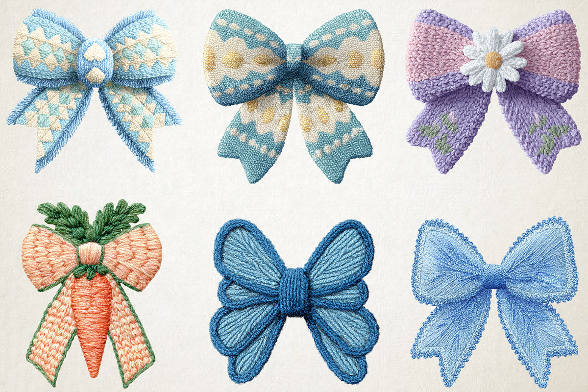 Yarn Crochet Easter Bow PNG Bundle, an Illustration by RobertsArt (Photo 3 of 5)