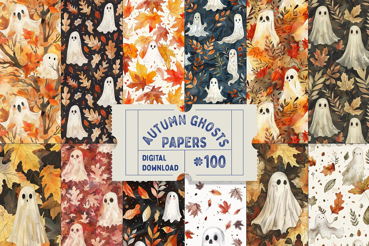 Autumn Halloween Ghost Patterns, a Pattern Graphic by Natural Planners (Photo 1 of 4)