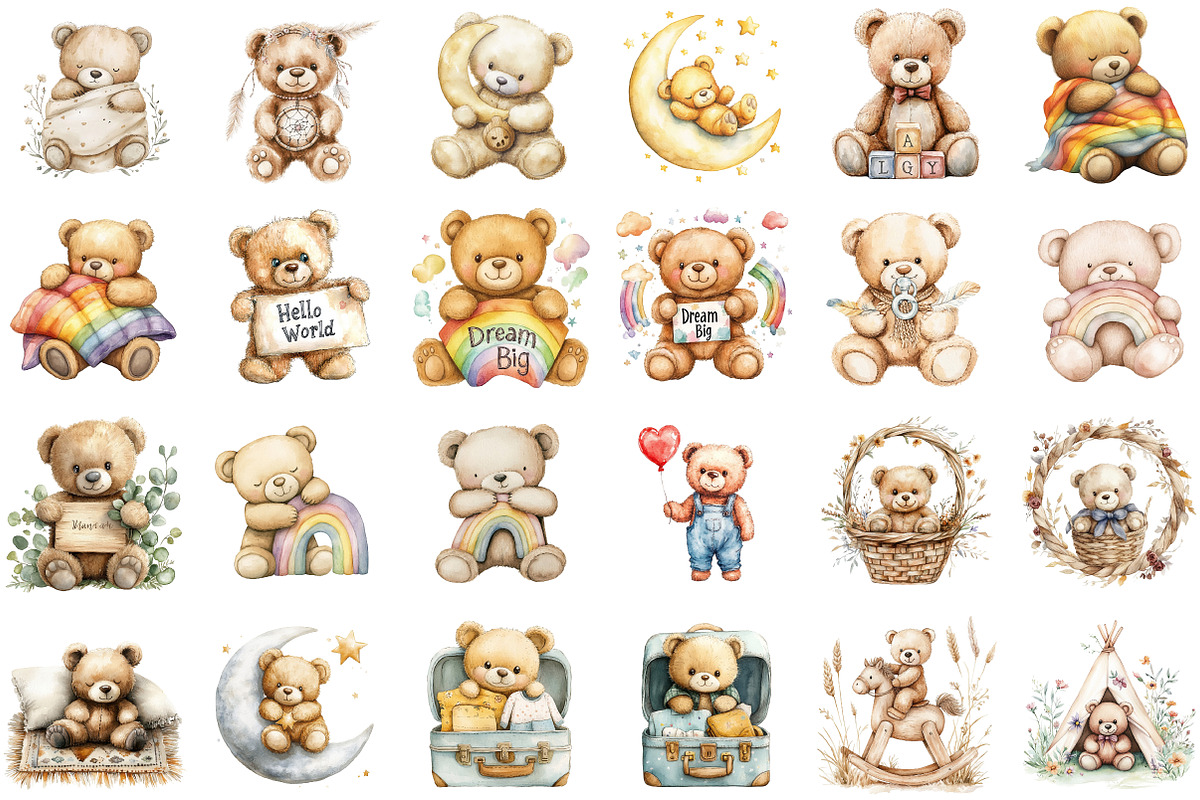 Nursery Teddy Bear Clipart,Boho Clip, an Illustration by Sublimation Artist (Photo 2 of 6)