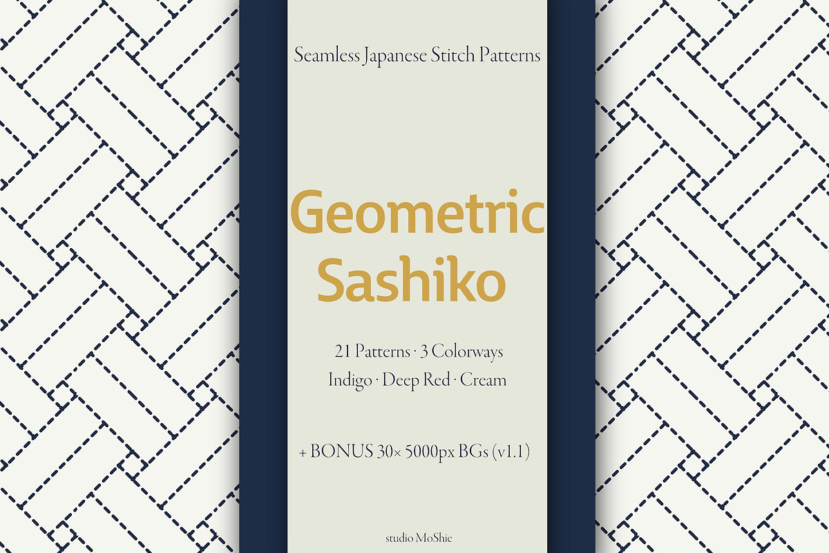 Sashiko Stitch Seamless Patterns, a Pattern Graphic by studio MoShie (Photo 1 of 9)