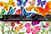 20 Watercolor Butterflies, an Illustration by SmallHouseBigPony (Thumbnail 1 of 4)