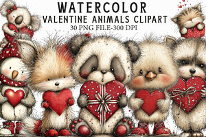 Watercolor Valentine Animals Clipart, an Illustration by Libby Wishes