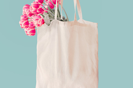 Tulips bunch in white shopping bag, a Background Photo by VICUSCHKA