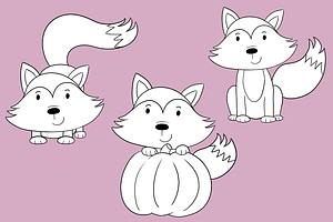 Cute Fall Foxes Digital Stamps