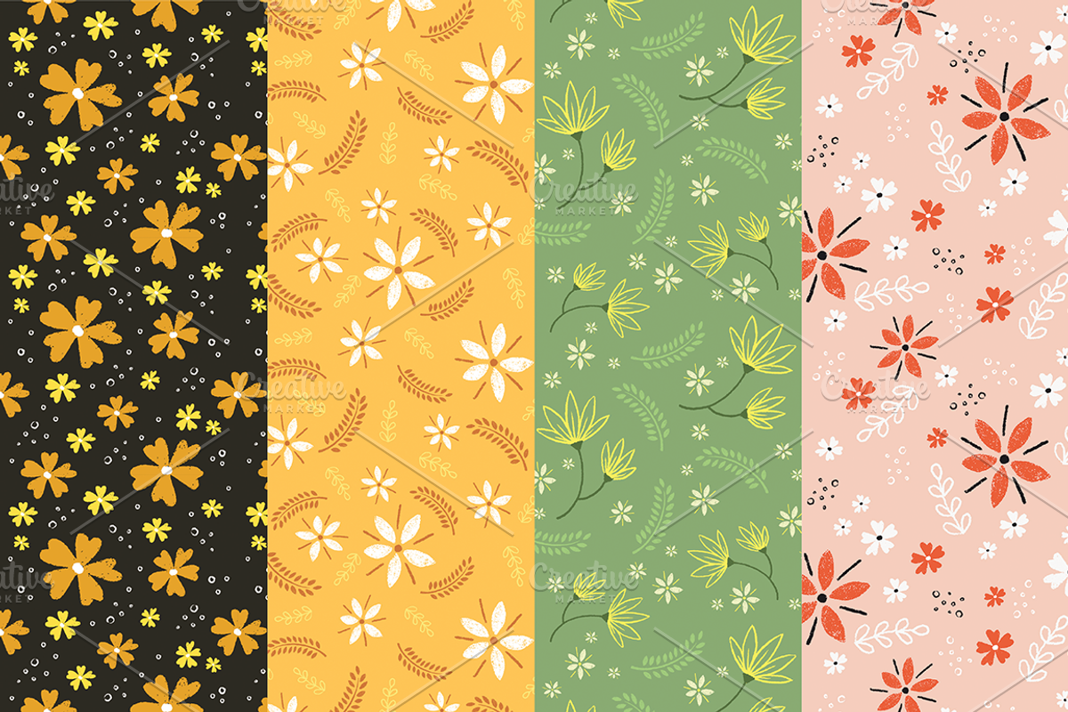 Hand-drawn Floral Pattern Collection, a Pattern Graphic by Rough Edges ...