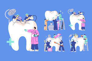 Dentists with teeth set + banners, a Healthcare Illustration by PaperTrident