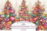 Colorful Christmas Tree Clipart, an Illustration by DreamCafeArt (Thumbnail 1 of 8)