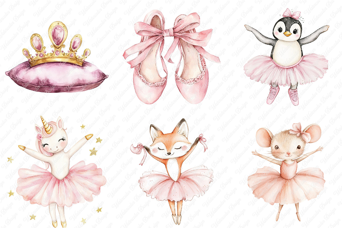 Watercolor Little Ballerina Clipart, an Illustration by Watercolor design (Photo 3 of 12)