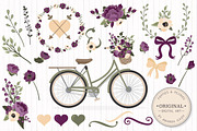 Deep Plum Floral Bicycle Vectors, an Illustration by Amanda Ilkov (Thumbnail 1 of 5)