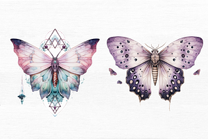 Watercolor Mystical Moth Clipart