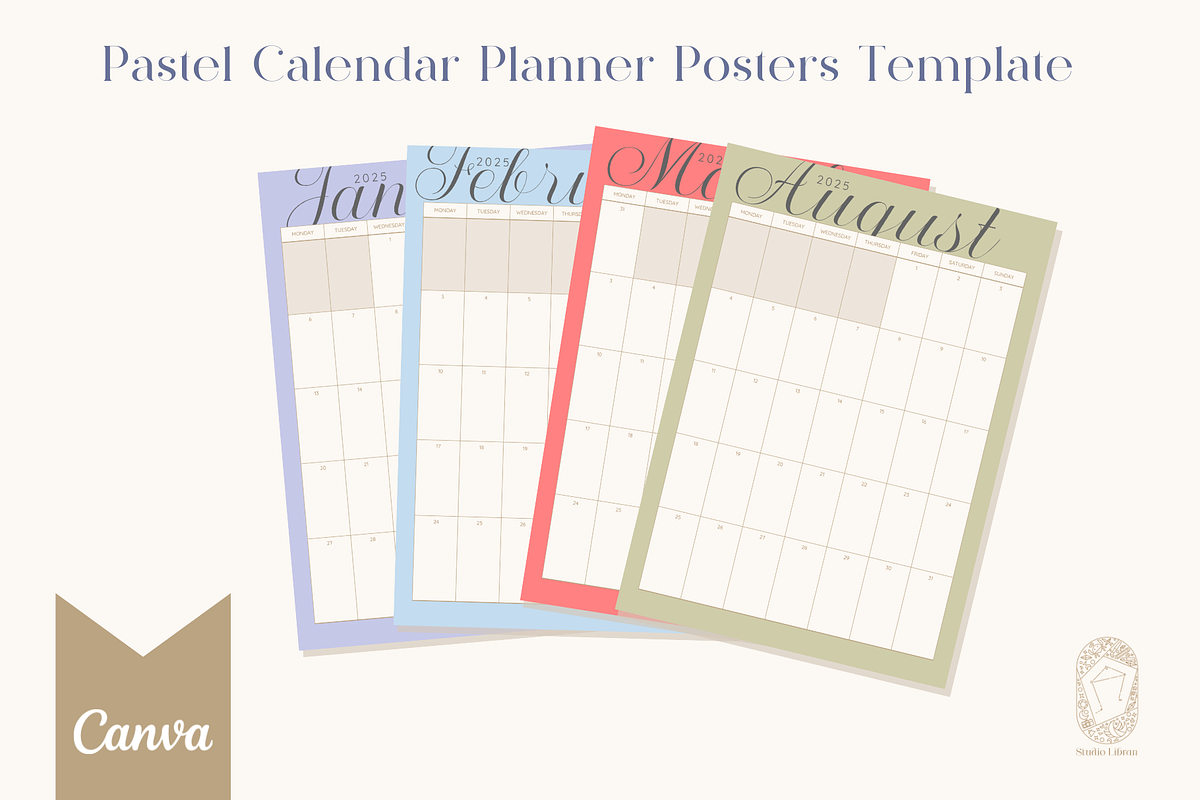 Pastel Calendar Planner Posters 2025, a Poster Template by the Studio Libran (Photo 1 of 2)