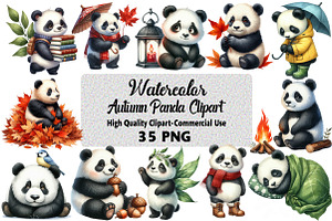 Autumn Panda Clipart Bundle, an Illustration by Daily.Designs