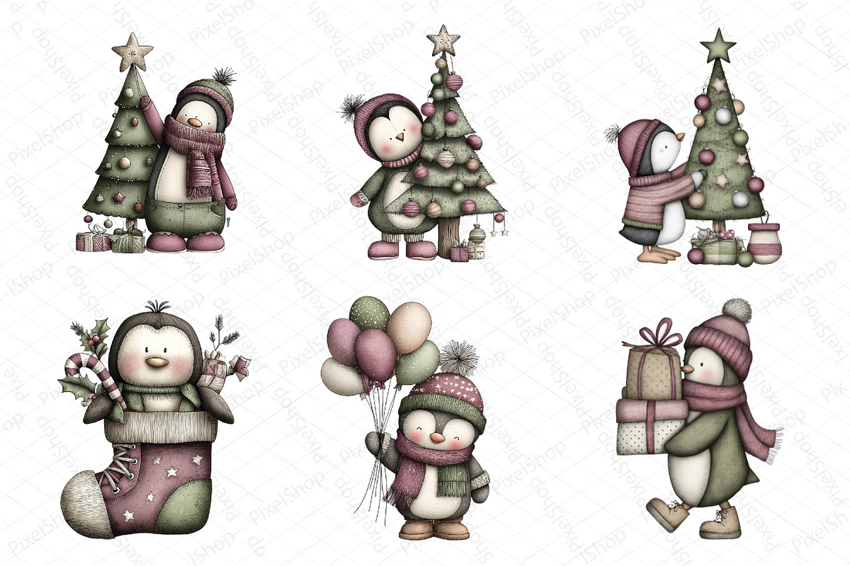 Winter Holiday Penguin Clipart, an Illustration by DreamPrint404 (Photo 2 of 7)