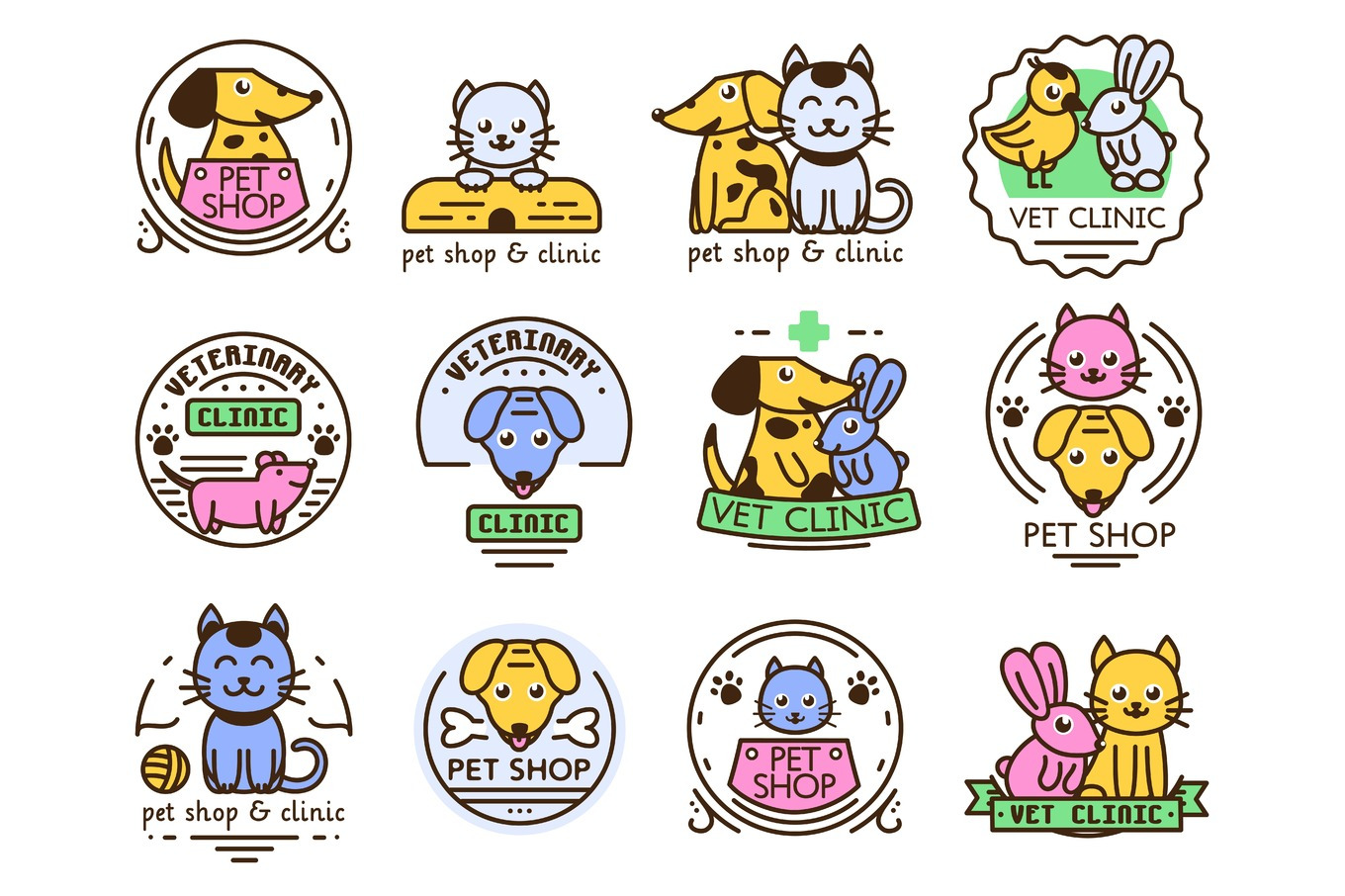 Pet badge vector graphic sticker set domestic insignia cat dog ...