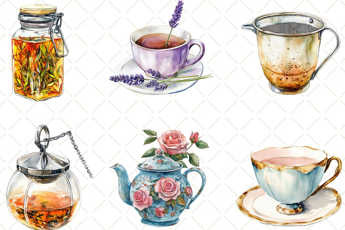 Watercolor Tea Time Clipart Bundle, an Illustration by Black Bird Studio (Photo 4 of 6)