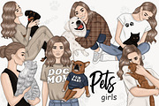 Pets Girls Clipart, a Person Illustration by GlamArtZhanna (Thumbnail 1 of 7)