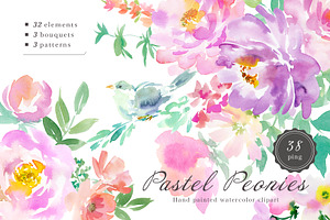pastel peonies watercolor clipart