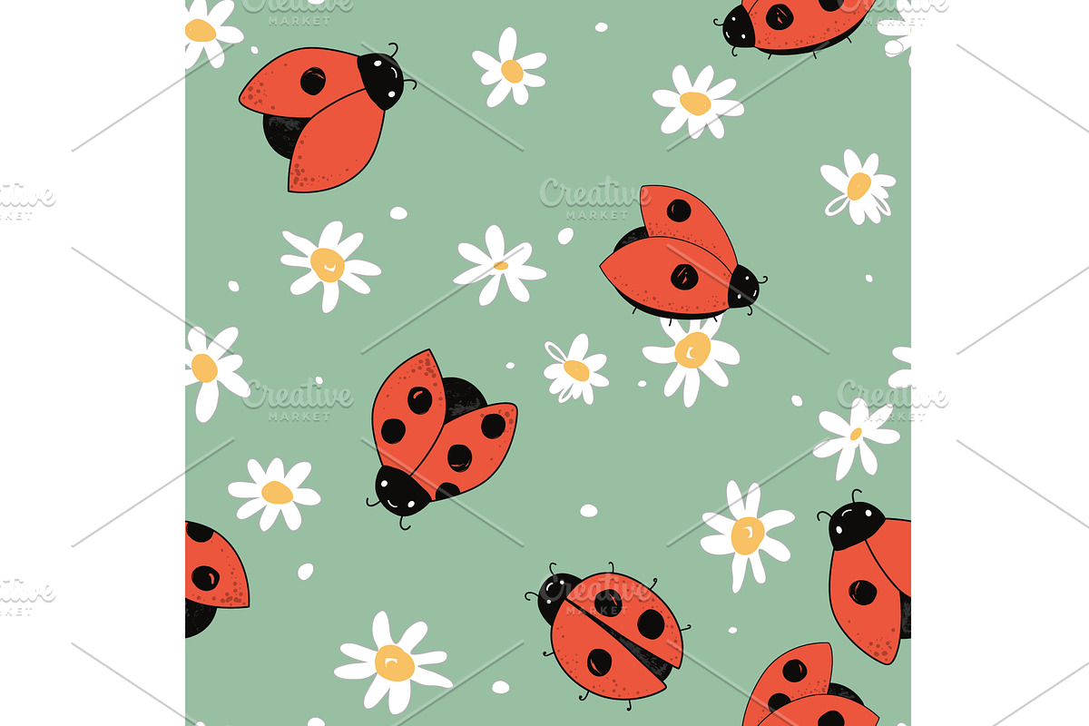 Cartoon kawaii ladybug and flowers, an Animal Illustration by Toltemara