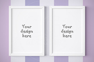 White frame mockup on striped wall
